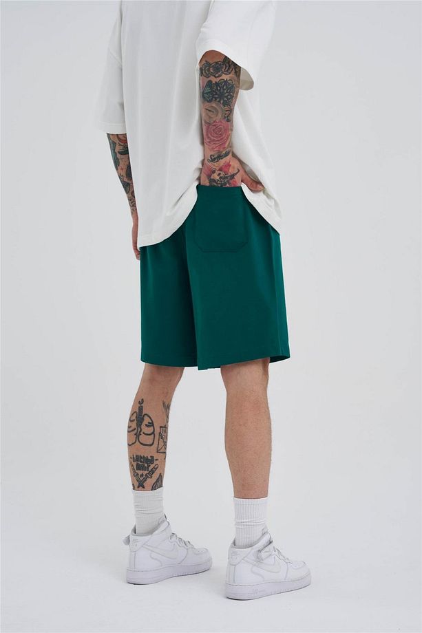 Erkek Basic Oversize Koyu Yeşil Şort - 4