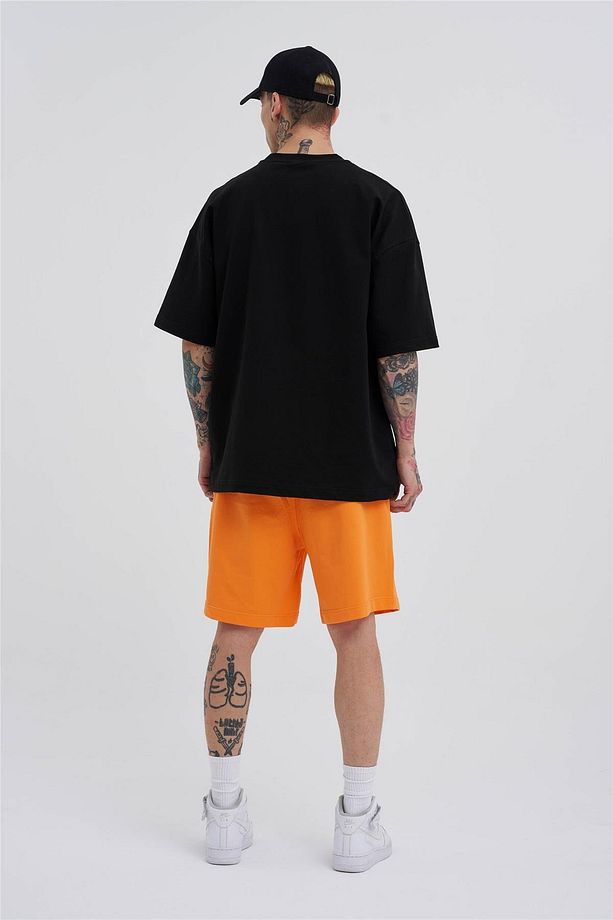 Erkek Cepli Basic Oversize Turuncu Şort - 7