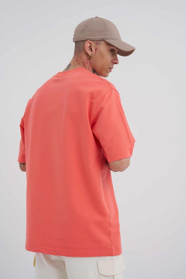 Erkek Solid Basic Relaxed Pamuklu Pembe Tişört - 3