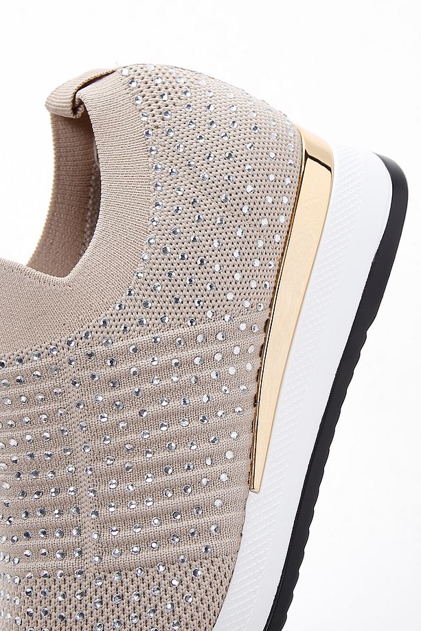 Zero Kadın Bej Kalın Tabanlı Taşlı Sneaker 24sfd43016f - 8