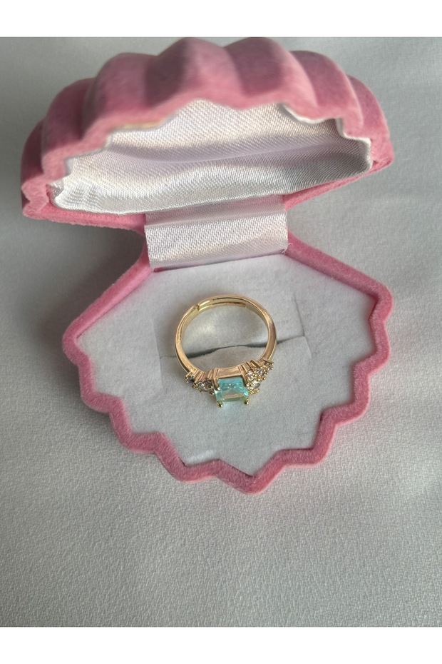 Gold Square Stone Ice Blue Ring - 2
