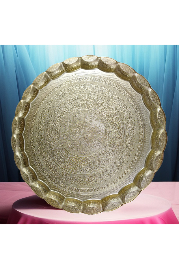 Lüx Yuvarlak Tepsi İşlemeli 21x21 Tepsi - 1