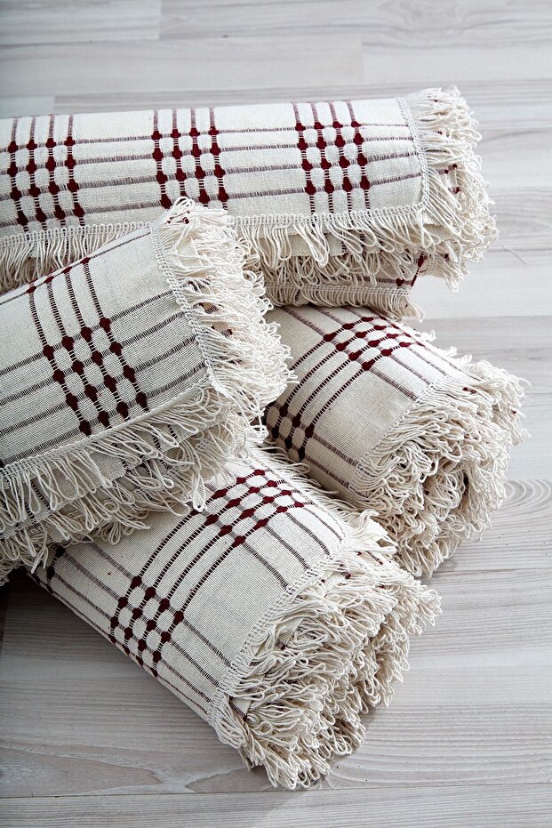 Cotton Buldan Work Four Comb Claret Red Color Sofa-Sofa Bed Cover 180x350 cm
