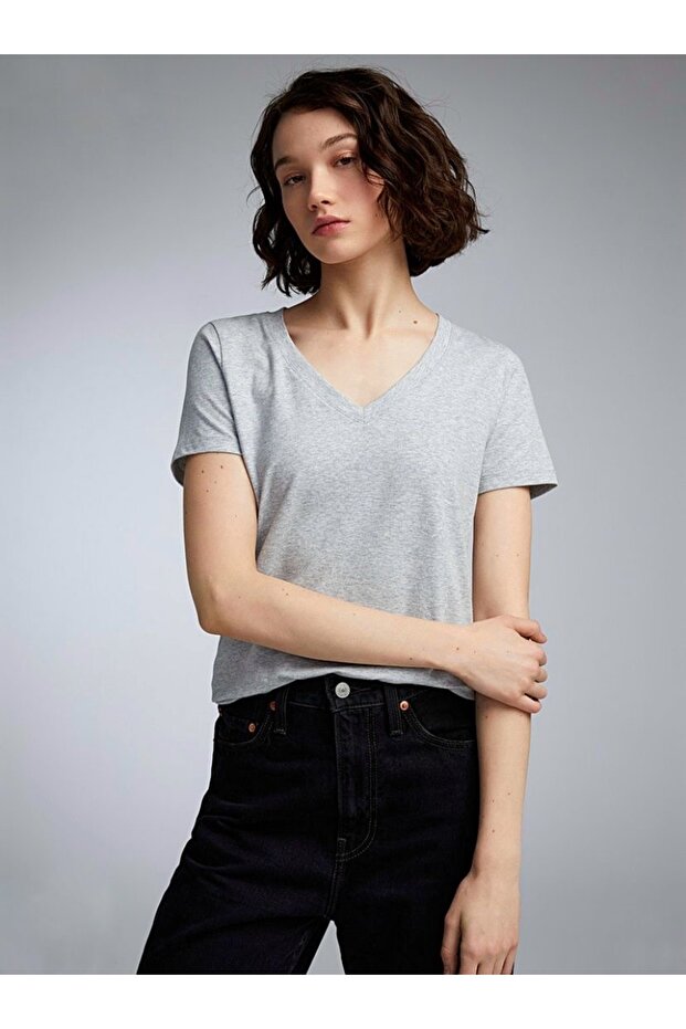 Kadın V Yaka Regular Tshirt SPR24TSK45-2 - 2