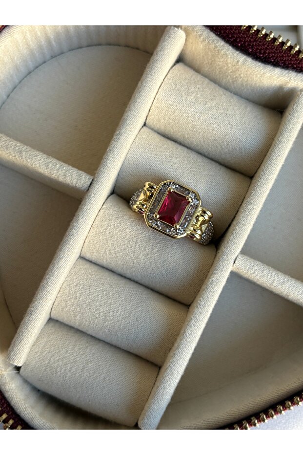 خاتم نموذج رباعي من الحجر الفوشيا - 3