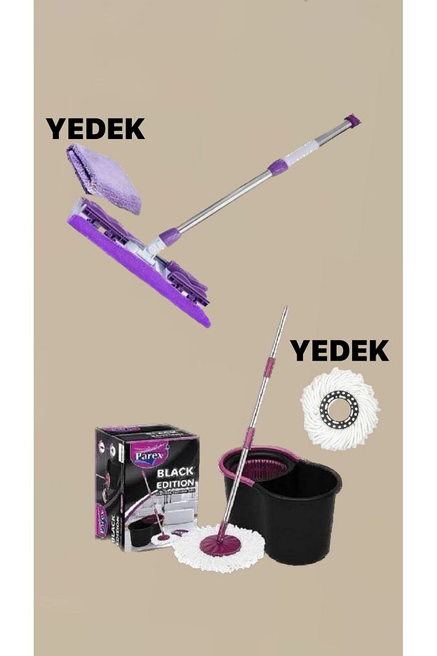 Black Edition Döner Başlıklı Temizlik Seti Ve  Mandallo Mop Takımı YEDEK MOP HEDİYELİ - 1