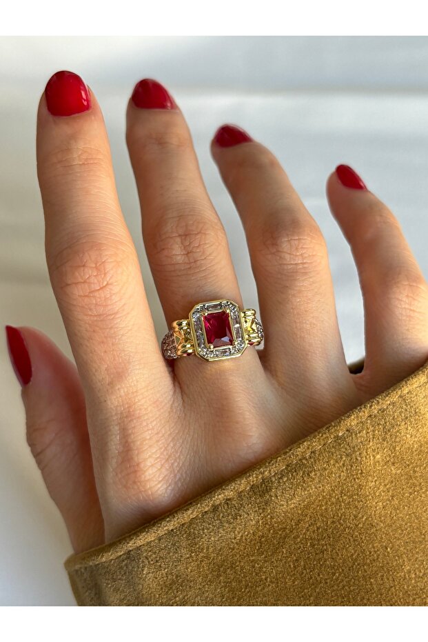 خاتم نموذج رباعي من الحجر الفوشيا - 1