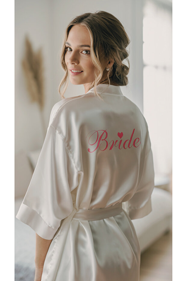 Bride Dressing Gown Heart Embroidered Bridal Dressing Gown