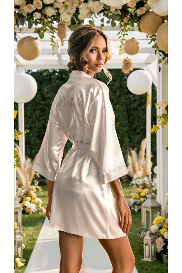 Bride Dressing Gown Heart Embroidered Bridal Dressing Gown