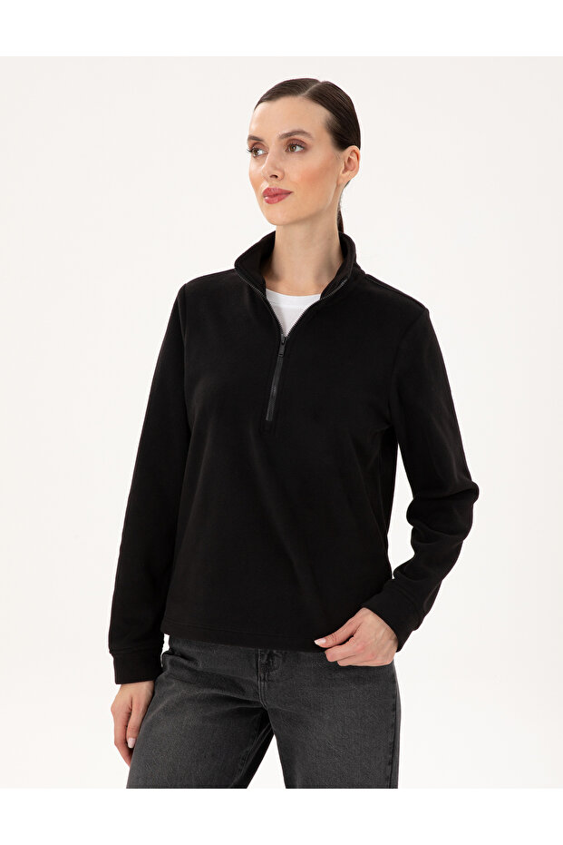 Black Comfort Fit Zippered Fleece Sweatshirt 50300846-Vr046