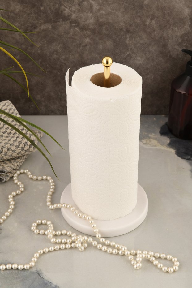 Alaska Gold Plated White Marble Paper Towel Holder Kitchen - Bathroom Roll Napkin Holder
