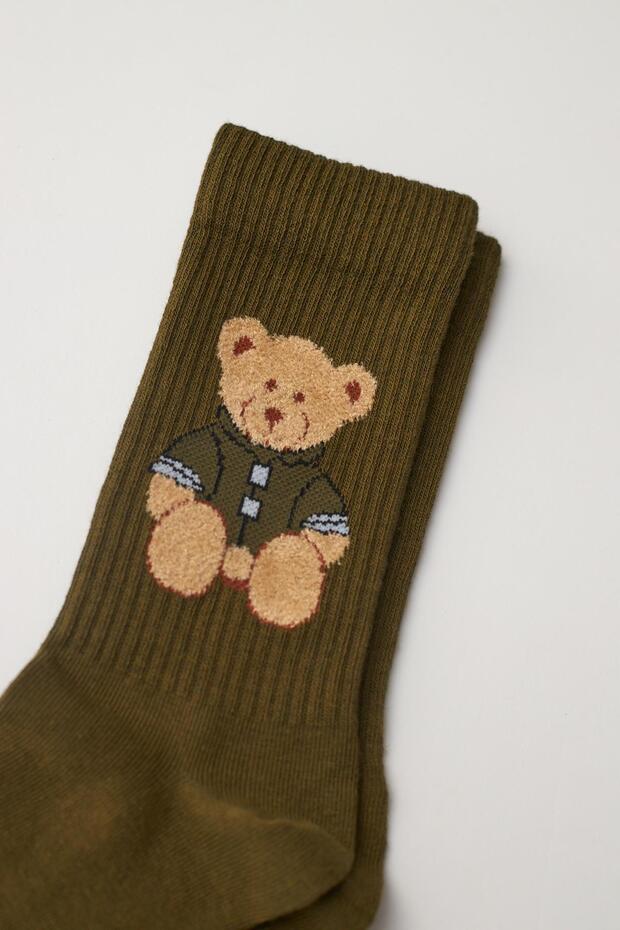 Unisex Teddy Patterned Sock Socks Khaki - 2