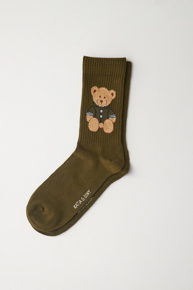Unisex Teddy Patterned Sock Socks Khaki - 1