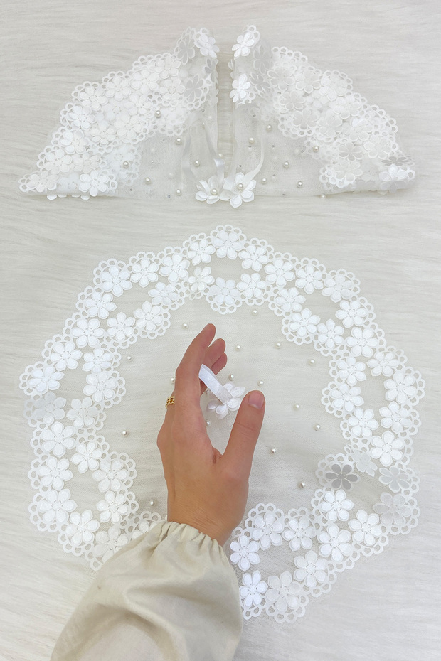 White Bride Groom Handkerchief, Pearl Detailed Wedding Halay Bridesmaid Promise Engagement Henna Circumcision Bride Handkerchief