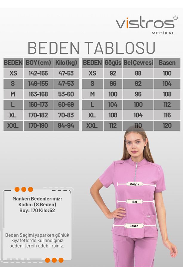 Lüks Dik Yaka Yüksek Kaliteli Likralı Scrubs Hemşire Doktor Üniforma (Alt-Üst) V-010 - 8