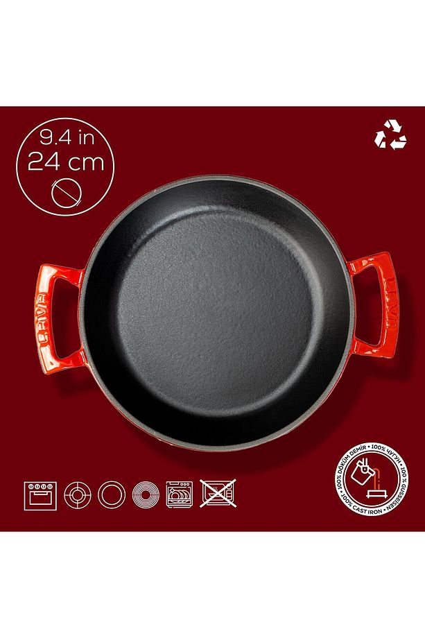 Döküm Yuvarlak Sahan Döküm Demir Yekpare Çift Kulplu Çap(Ø)24cm - 1