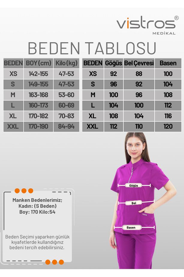 Lüks Dik Yaka Yüksek Kaliteli Likralı Zümrüt Scrubs Hemşire Doktor Üniforma (Alt-Üst) V-010 - 9