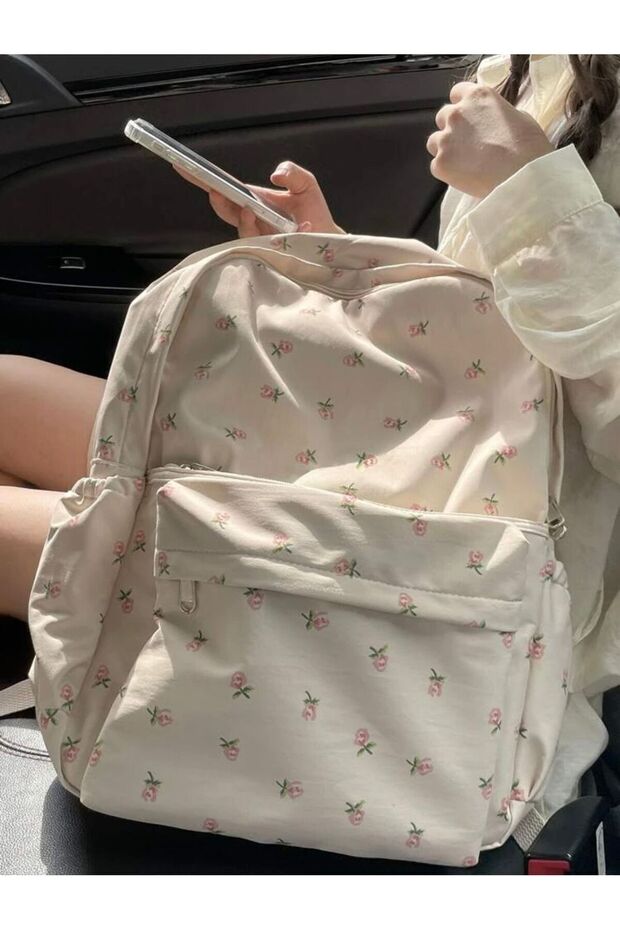 حقيبة ظهر مدرسية متعددة الأقسام على الطراز الكوري من WOMI مزينة بالزهور