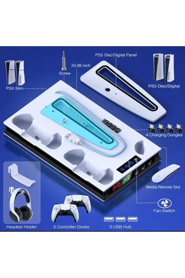 Ps5 Slim Multifunctional Console Cooling Stand and Game Handle Charging Station Yh60 - 7