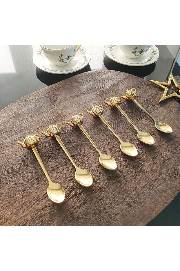 Gold Teapot Figured Teaspoon Set of 6