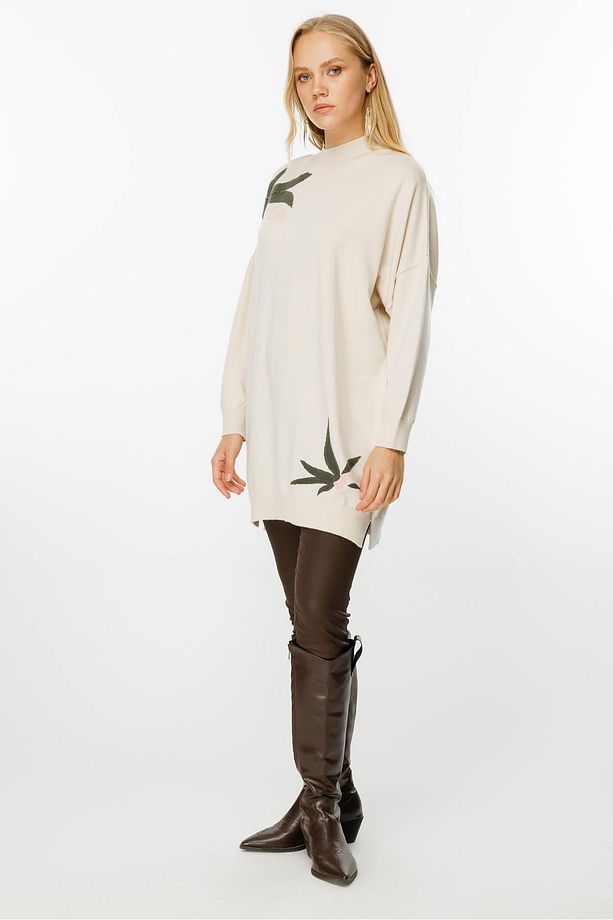 Desenli Triko Tunik Ekru - 3