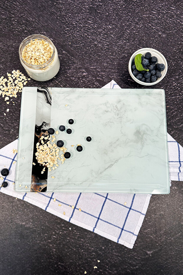 Channelized Glass Cutting Board - Glass Cutting Table | Mix White Striped | 25cm X 35cm | Patented Product