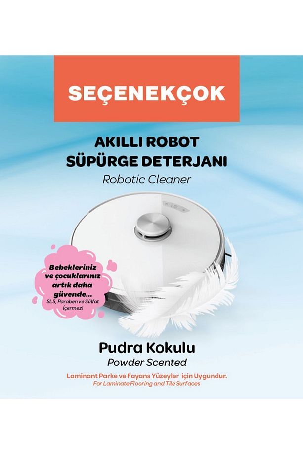 Robot Süpürge Deterjanı Pudra Kokulu 1000 ml - Yüzey Temizleyici - 3