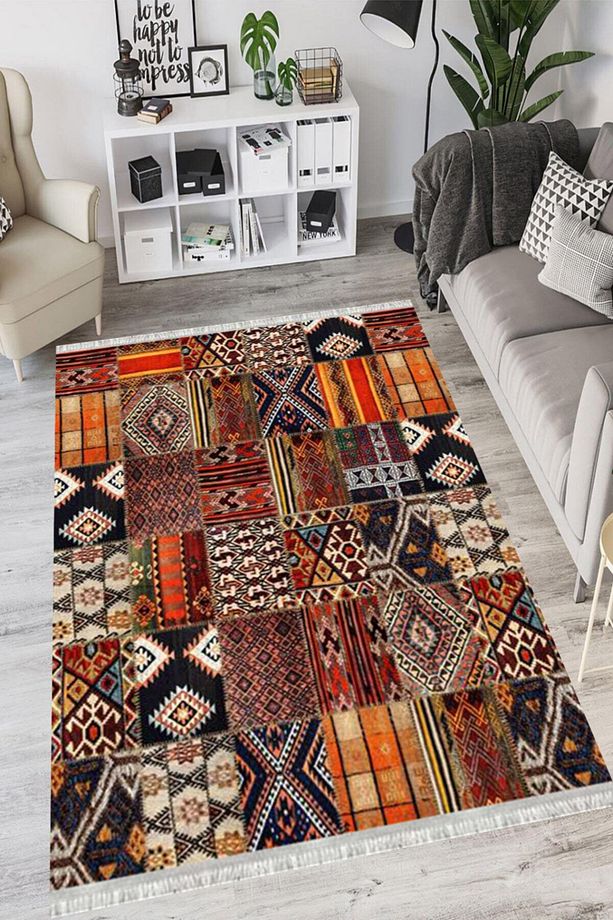 Patchwork Eko Punto Kaymaz Tabanlı Yıkanabilir Antibakteriyel Dijital Baskı Patchwork Halı Yolluk - 2