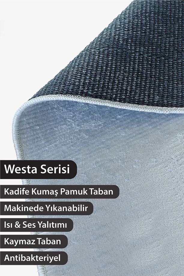 Doku Westa Kaymaz Tabanlı Yıkanabilir Antibakteriyel Dijital Baskı Doku Halı Kilim - 4