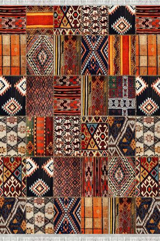 Patchwork Eko Punto Kaymaz Tabanlı Yıkanabilir Antibakteriyel Dijital Baskı Patchwork Halı Yolluk - 3