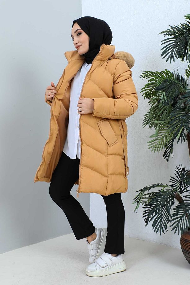Camel Kapüşonlu Şişme Mont - 3