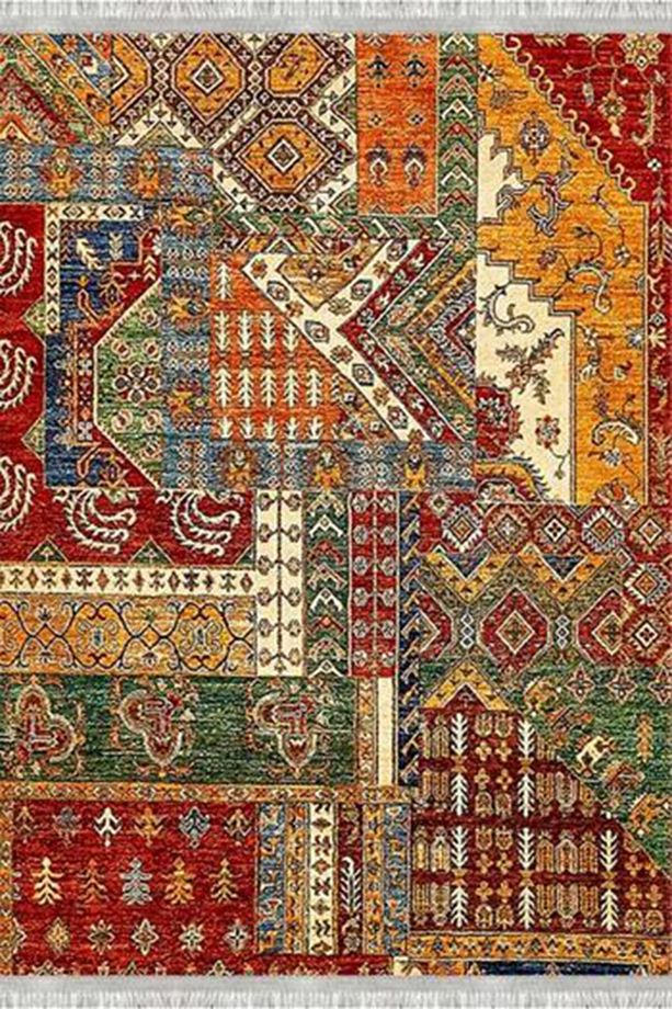 Patchwork Eko Punto Kaymaz Tabanlı Yıkanabilir Antibakteriyel Dijital Baskı Patchwork Halı Yolluk - 3