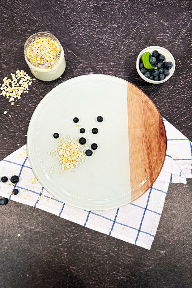 Channeled Glass Cutting Board - Glass Cutting Table| Wooden Patterned Edge| Diameter32cm| Patented Product