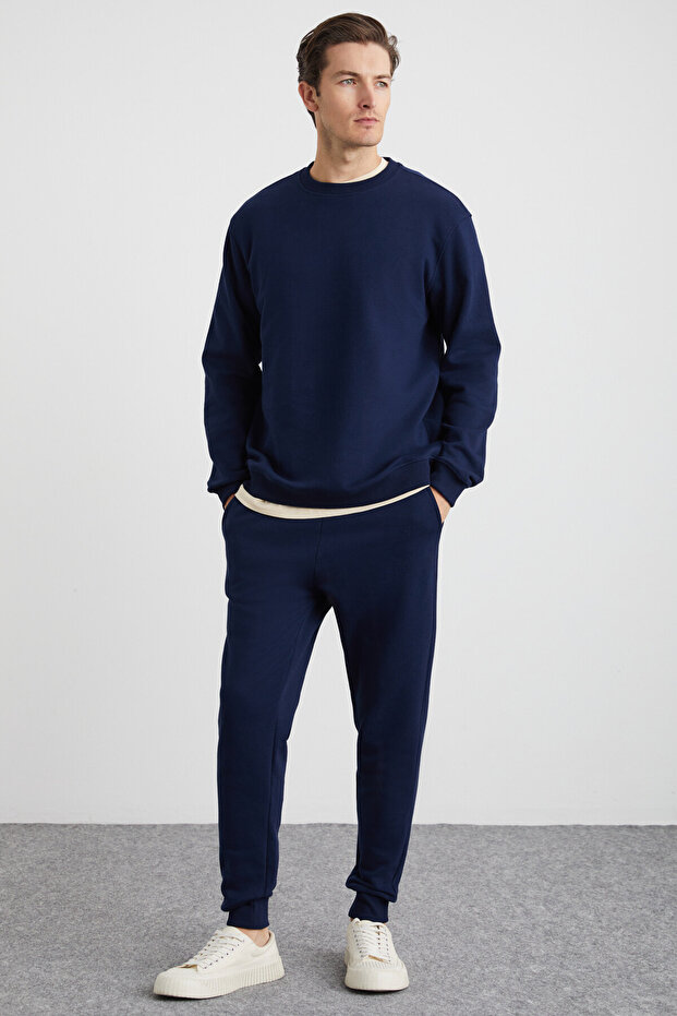 Adens Men's Regular Soft Premium Fabric 3 Thread Ribbed Elastic Leg Navy Blue Sweatpants