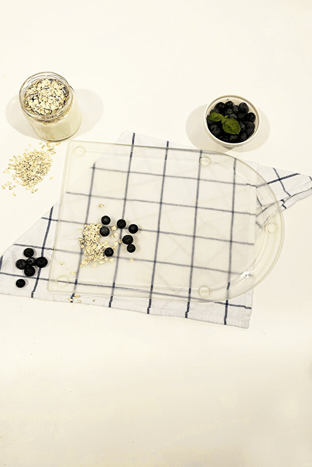 Grooved Glass Cutting Board | Satina Cam - Oval Edge | 25cm X 35cm | Patented Product
