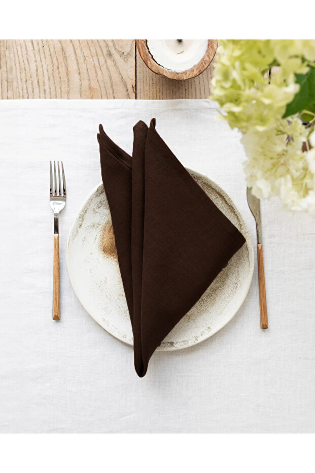 Premium | Set of 2 Linen Dark Brown Napkins 40 X 40 cm