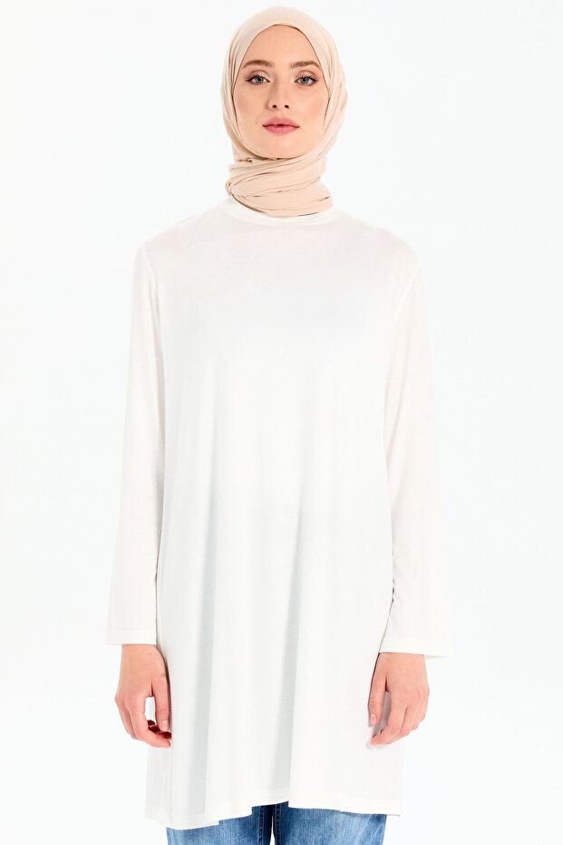 Büyük Beden Örme Tunik - Ekru - 2