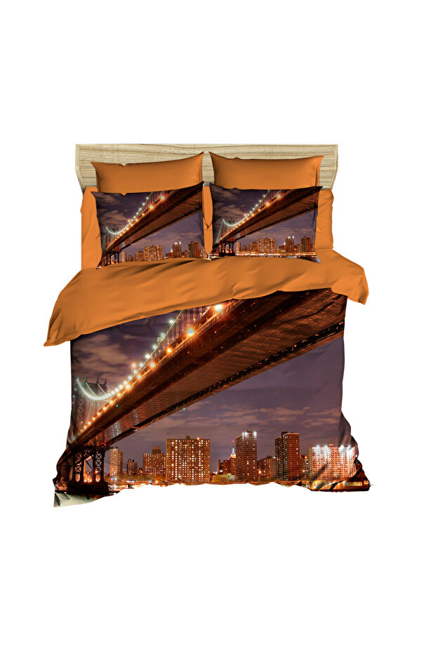 3D Double Duvet Cover Pillow Set with Brooklyn Bridge Scenery