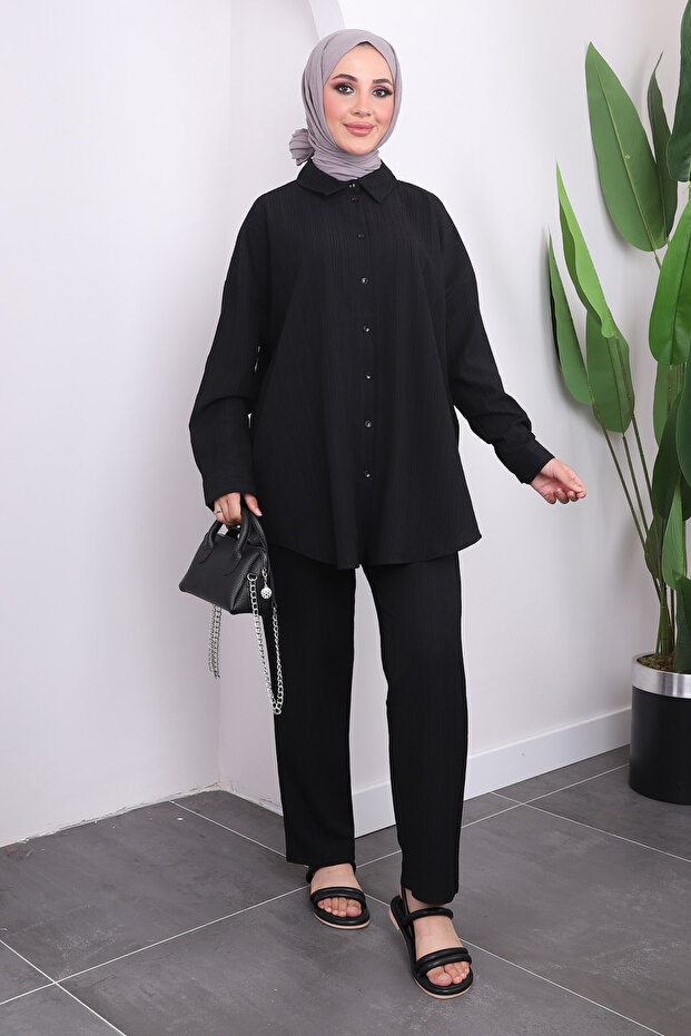 Black Buttoned Shirt and Trousers Set