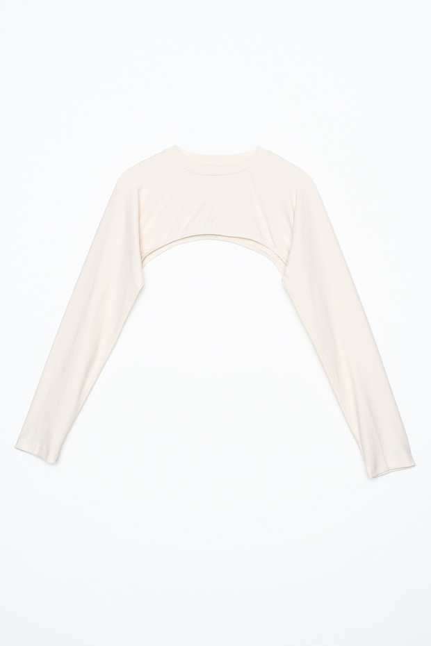 Ecru Cotton Long Sleeve Stand Collar Crop Underwear