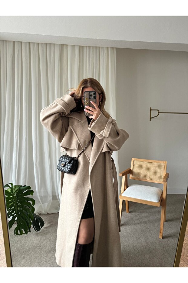 Béžový kabát Vorkuta s páskem - 2