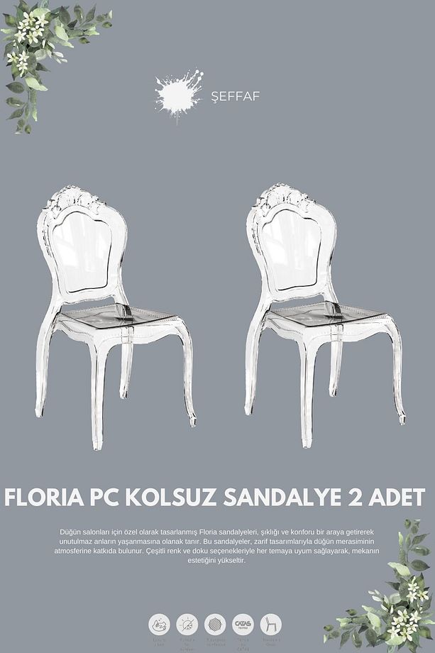FLORİA  KOLSUZ POLİKARBON DÜĞÜN SANDALYESİ 2 ADET - 1