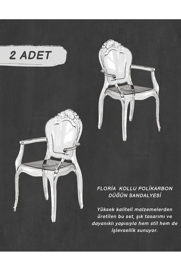 FLORİA  KOLLU POLİKARBON DÜĞÜN SANDALYESİ 2 ADET - 2