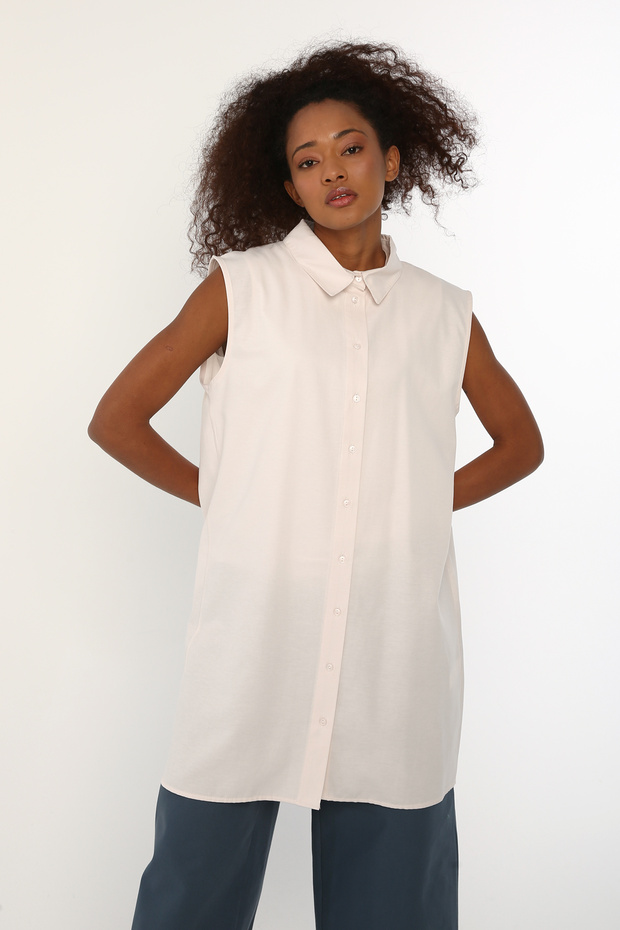 Açık Pembe Kolsuz Basic Gömlek Tunik - 1