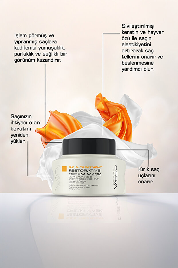 Vasso S.o.s Treatment Restorative Cream Yıpranmış Saç Maskesi 150ml - 4