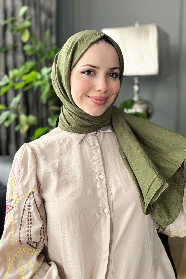 Bambu Kraş Şal - 6060700-957 - Haki - 1