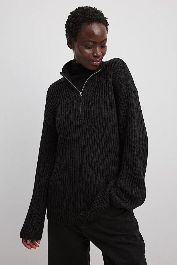 Siyah Fermuar Yaka Basic Kazak MG1960 - 1