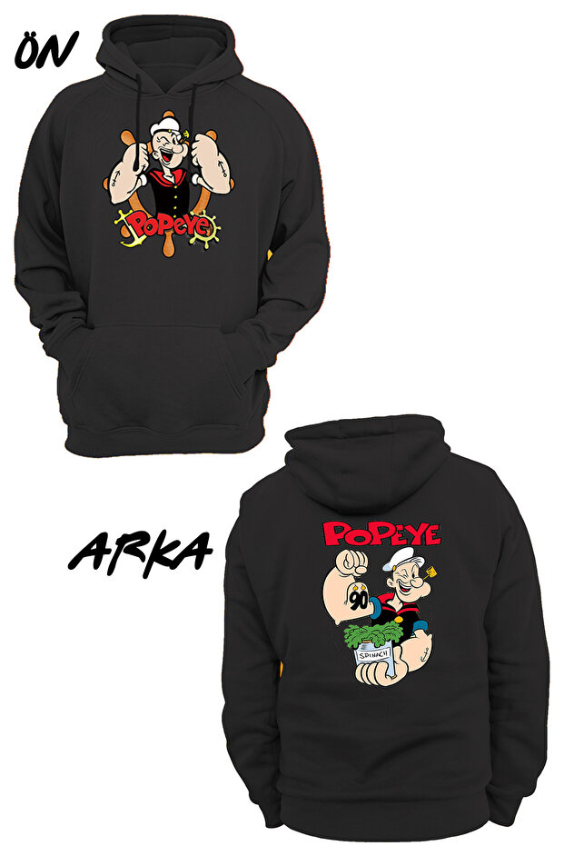 Popeye Printed - 3 Thread. Raised, Fleece Inside, Very Thick Hooded Hoodie