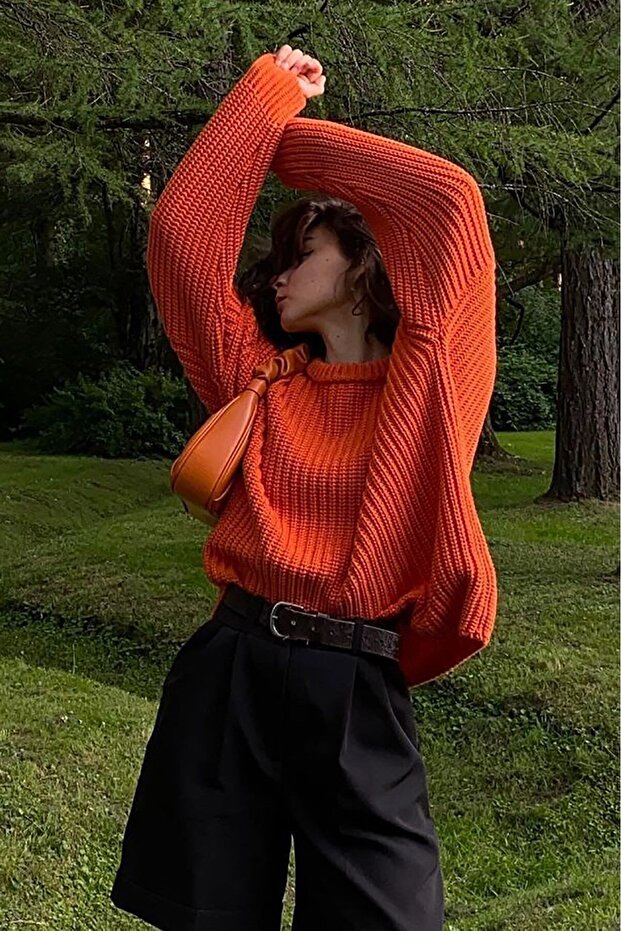 Turuncu Bisiklet Yaka Basic Kazak Mg1264 - 3