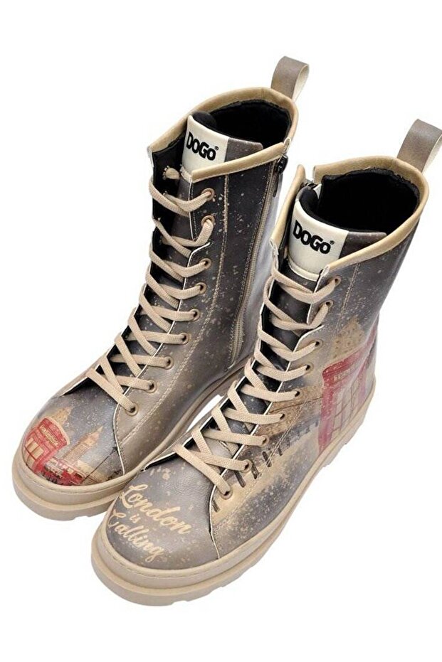 Women's Vegan Leather Gray Zippered Long Boots - London Is Calling Design